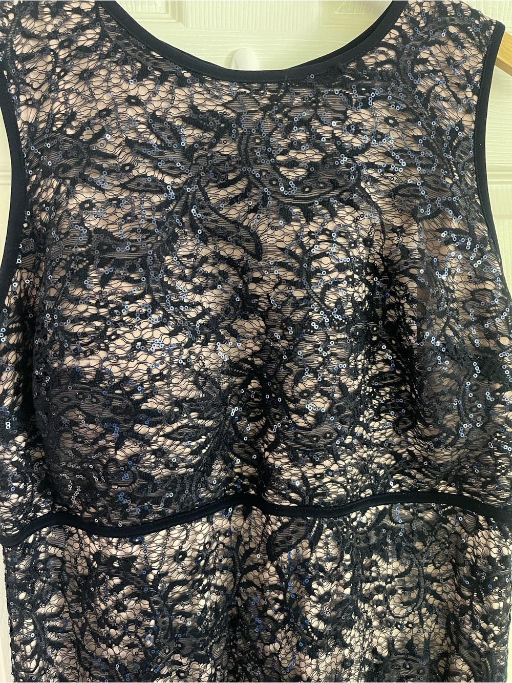 Plus Size Navy Lace Maxi Dress with Nude Lining - Picture 14 of 15